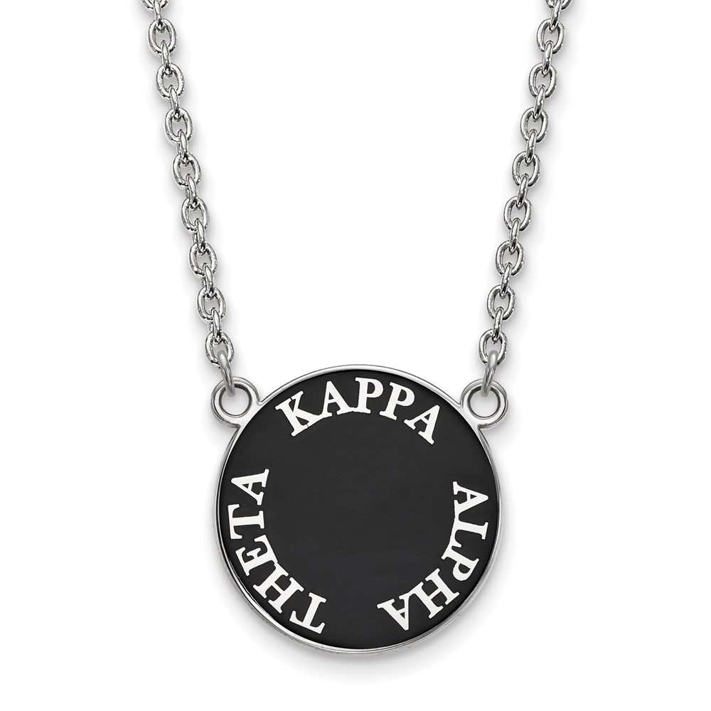 Sterling Silver Rhodium-plated LogoArt Kappa Alpha Theta Sorority Text Large Color Enamel Pendant Necklace, 18"