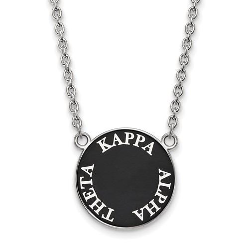 Sterling Silver Rhodium-plated LogoArt Kappa Alpha Theta Sorority Text Large Color Enamel Pendant Necklace, 18"
