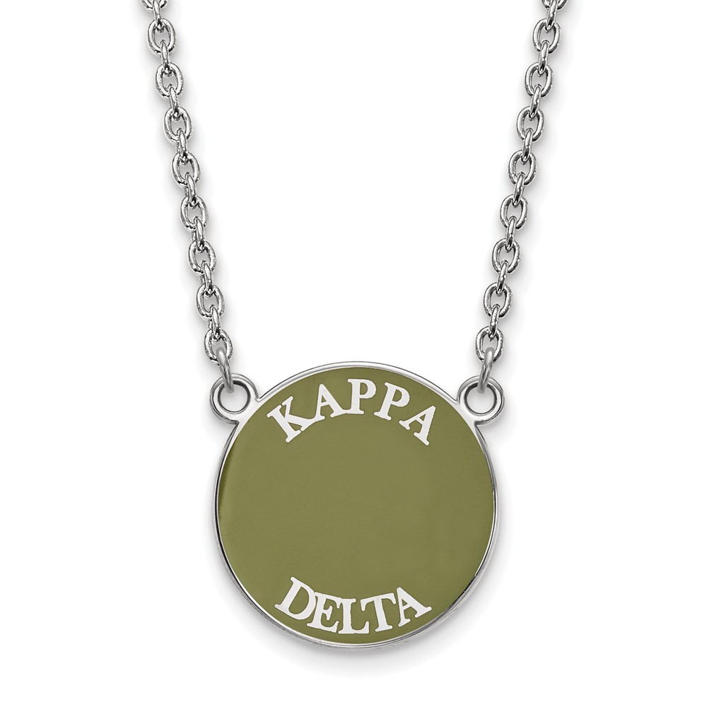 Sterling Silver Rhodium-plated LogoArt Kappa Delta Sorority Text Large Color Enamel Pendant Necklace, 18"