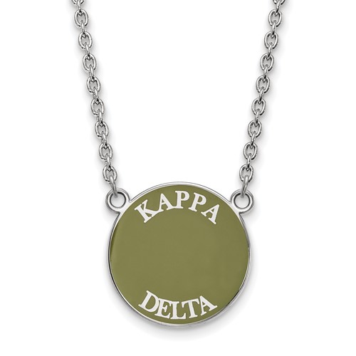 Sterling Silver Rhodium-plated LogoArt Kappa Delta Sorority Text Large Color Enamel Pendant Necklace, 18"