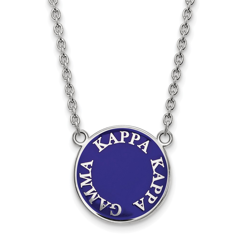 Sterling Silver Rhodium-plated LogoArt Kappa Kappa Gamma Sorority Text Large Color Enamel Pendant Necklace, 18"