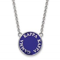Sterling Silver Rhodium-plated LogoArt Kappa Kappa Gamma Sorority Text Large Color Enamel Pendant Necklace, 18" view 1