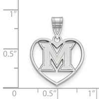 Sterling Silver Rhodium-plated LogoArt Miami University Ohio Letter M Heart Pendant view 2