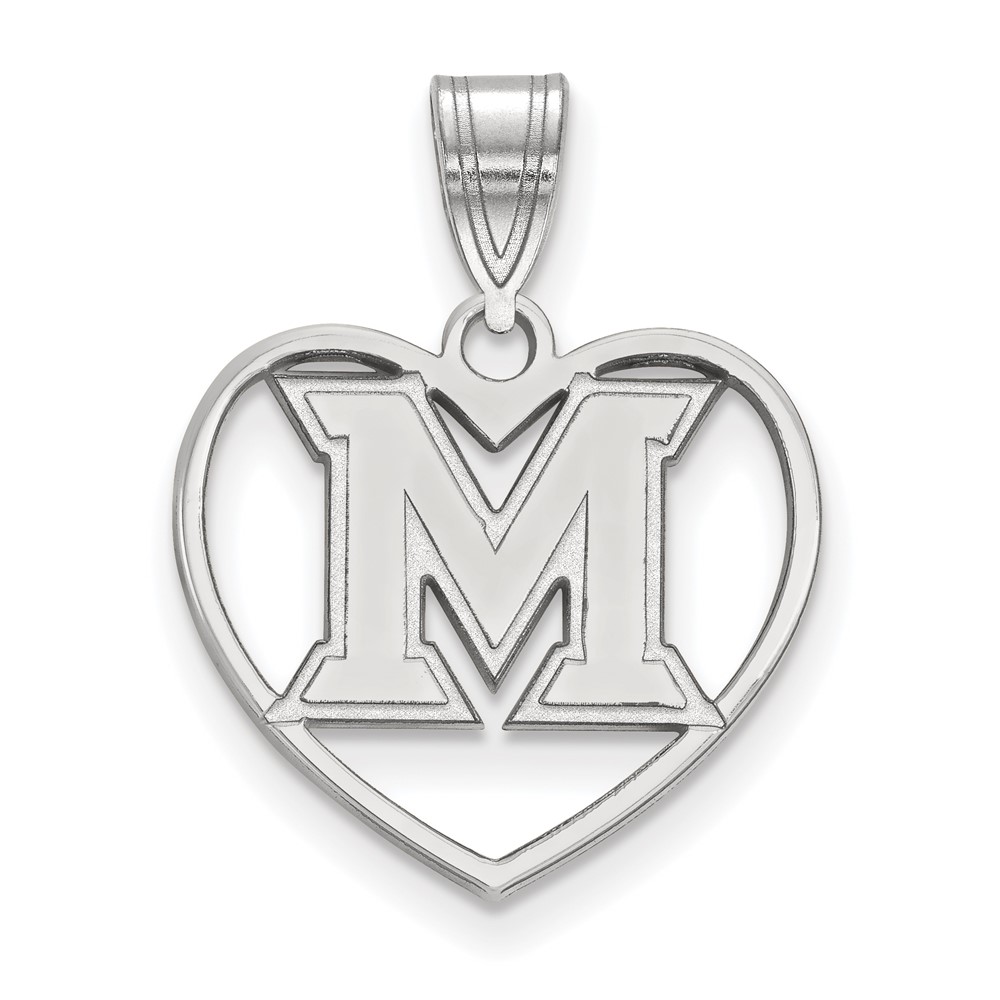 Sterling Silver Rhodium-plated LogoArt Miami University Ohio Letter M Heart Pendant