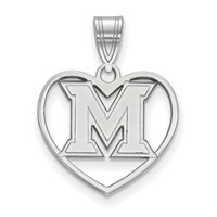 Sterling Silver Rhodium-plated LogoArt Miami University Ohio Letter M Heart Pendant view 1