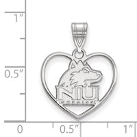 Sterling Silver Rhodium-plated LogoArt Northern Illinois University N-i-u Huskies Heart Pendant view 2