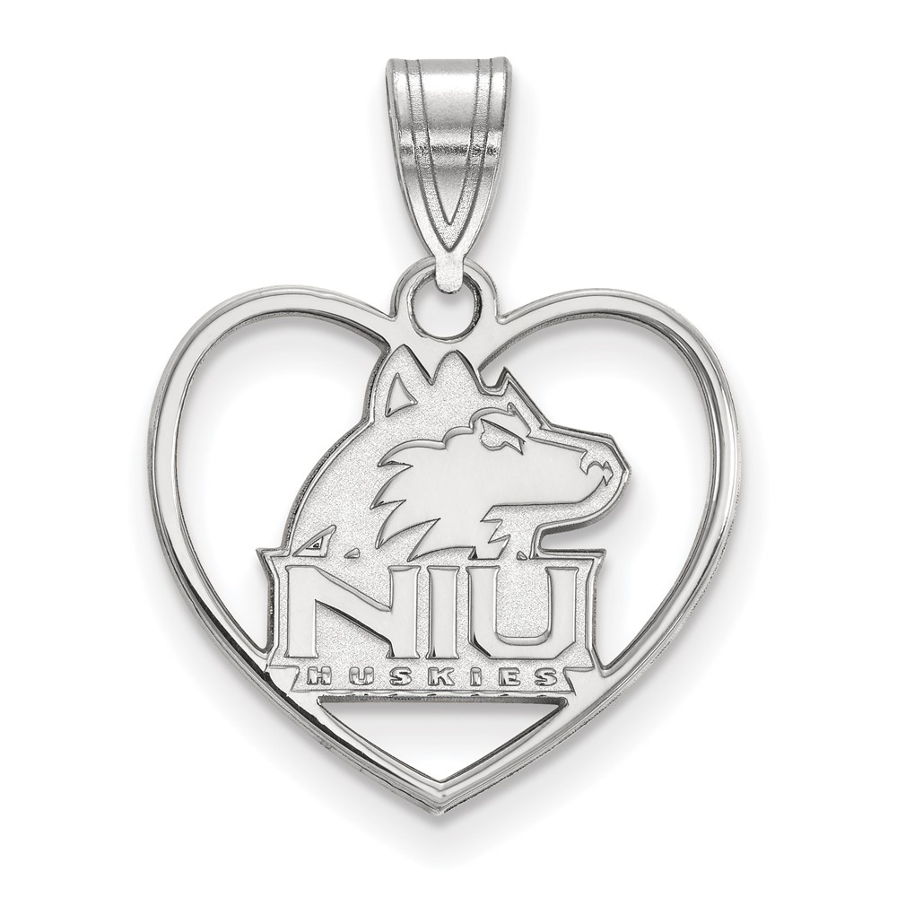 Sterling Silver Rhodium-plated LogoArt Northern Illinois University N-i-u Huskies Heart Pendant