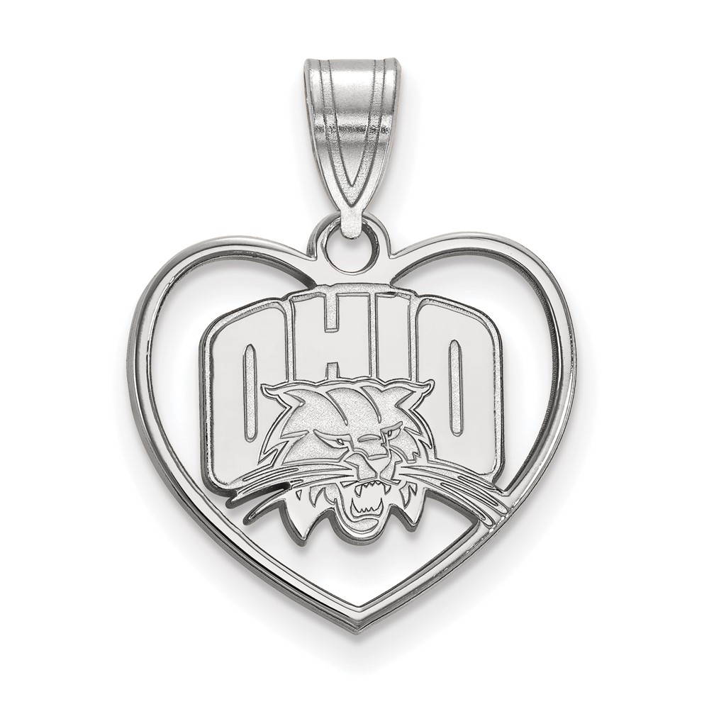 Sterling Silver Rhodium-plated LogoArt Ohio University Heart Pendant