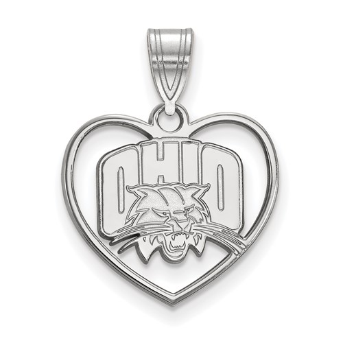 Sterling Silver Rhodium-plated LogoArt Ohio University Heart Pendant