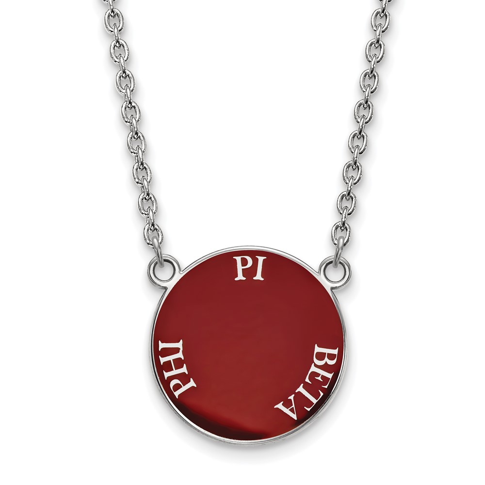 Sterling Silver Rhodium-plated LogoArt Pi Beta Phi Sorority Text Large Color Enamel Pendant Necklace - 18in