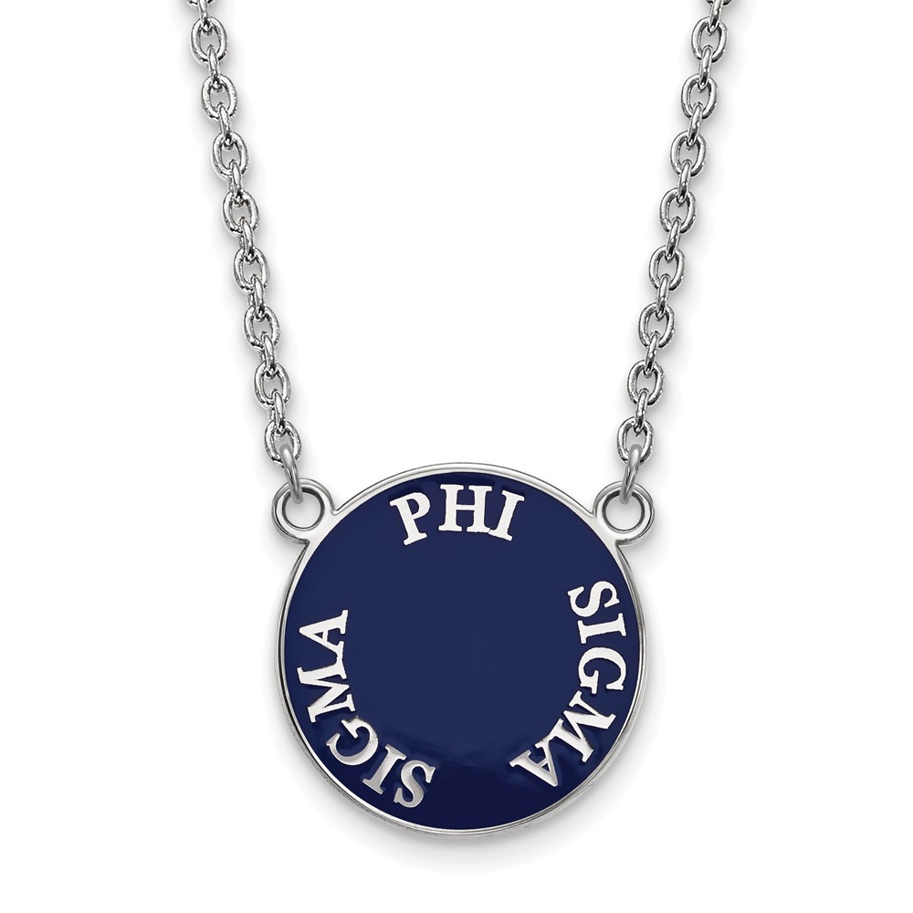 Sterling Silver Rhodium-plated LogoArt Phi Sigma Sigma Sorority Text Large Color Enamel Pendant Necklace, 18"