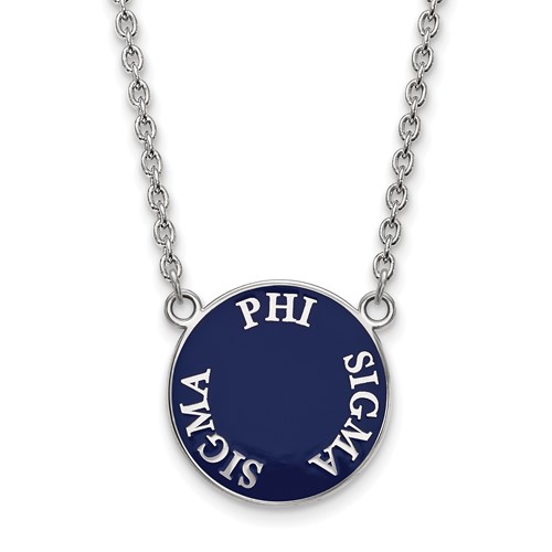 Sterling Silver Rhodium-plated LogoArt Phi Sigma Sigma Sorority Text Large Color Enamel Pendant Necklace, 18"