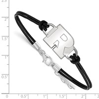 Sterling Silver Rhodium-plated LogoArt Rutgers University Letter R Small Center Black Leather Bracelet with Extender, 7" view 2