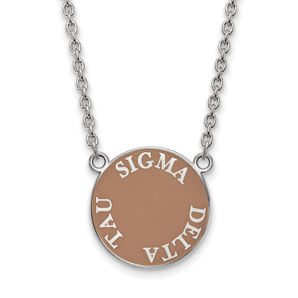 Sterling Silver Rhodium-plated LogoArt Sigma Delta Tau Sorority Text Large Color Enamel Pendant Necklace, 18"