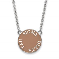 Sterling Silver Rhodium-plated LogoArt Sigma Delta Tau Sorority Text Large Color Enamel Pendant Necklace, 18" view 1