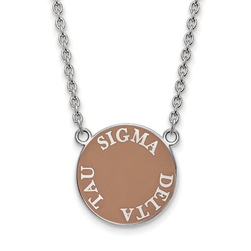 Sterling Silver Rhodium-plated LogoArt Sigma Delta Tau Sorority Text Large Color Enamel Pendant Necklace, 18"
