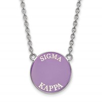 Sterling Silver Rhodium-plated LogoArt Sigma Kappa Sorority Text Large Color Enamel Pendant Necklace, 18" view 1