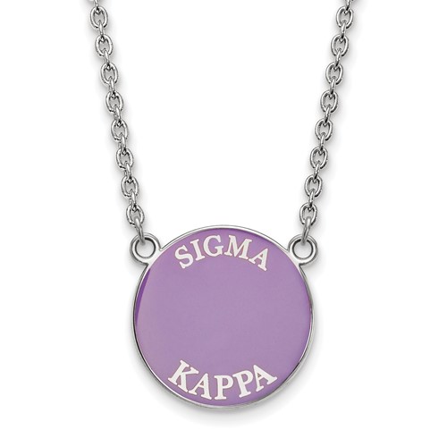 Sterling Silver Rhodium-plated LogoArt Sigma Kappa Sorority Text Large Color Enamel Pendant Necklace, 18"