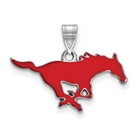 Sterling Silver Rhodium-plated LogoArt Southern Methodist University Mustang Medium Enameled Pendant view 1