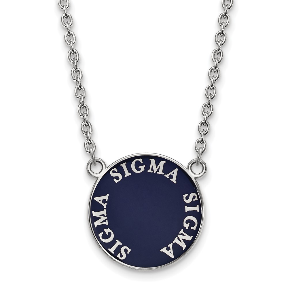 Sterling Silver Rhodium-plated LogoArt Sigma Sigma Sigma Sorority Text Large Color Enamel Pendant Necklace, 18"