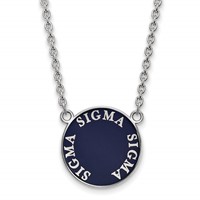 Sterling Silver Rhodium-plated LogoArt Sigma Sigma Sigma Sorority Text Large Color Enamel Pendant Necklace, 18" view 1