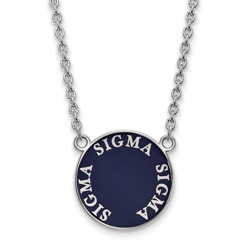 Sterling Silver Rhodium-plated LogoArt Sigma Sigma Sigma Sorority Text Large Color Enamel Pendant Necklace, 18"