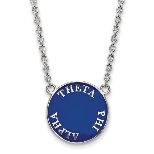 Sterling Silver Rhodium-plated LogoArt Theta Phi Alpha Sorority Text Large Color Enamel Pendant Necklace, 18"