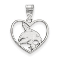 Sterling Silver Rhodium-plated LogoArt Texas State University Bobcat Heart Pendant view 1