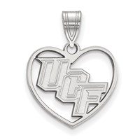 Sterling Silver Rhodium-plated LogoArt University of Central Florida U-c-f Heart Pendant view 1