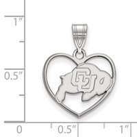Sterling Silver Rhodium-plated LogoArt University of Colorado Buffalo Heart Pendant view 2