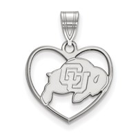 Sterling Silver Rhodium-plated LogoArt University of Colorado Buffalo Heart Pendant view 1