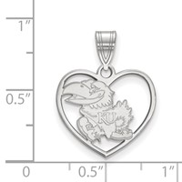 Sterling Silver Rhodium-plated LogoArt University of Kansas Jayhawk Heart Pendant view 2