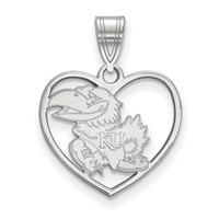 Sterling Silver Rhodium-plated LogoArt University of Kansas Jayhawk Heart Pendant view 1