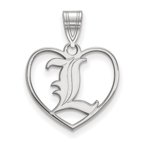 Sterling Silver Rhodium-plated LogoArt University of Louisville Letter L Heart Pendant