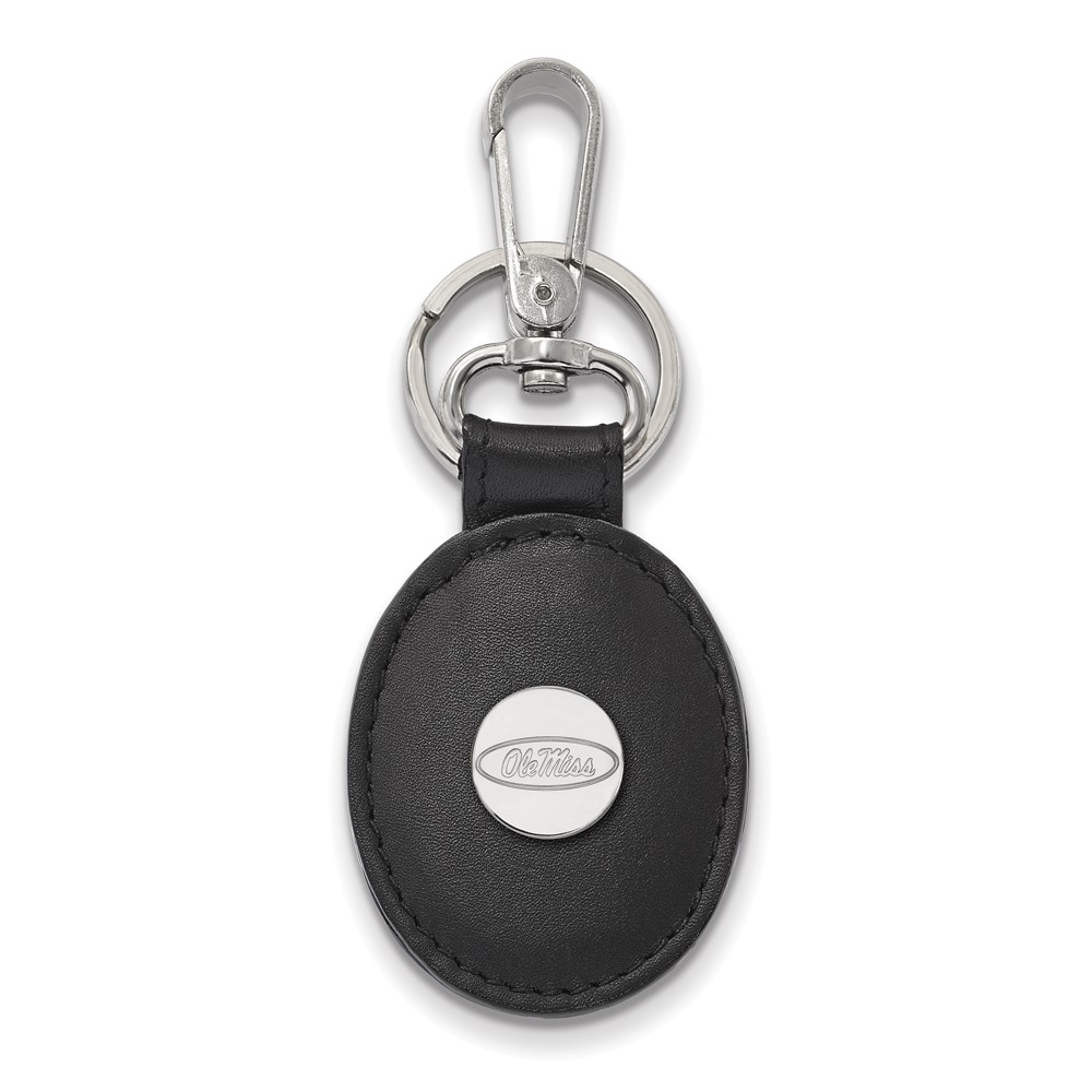 SS Rh-p LogoArt University of Mississippi Black Leather Oval Key Ch