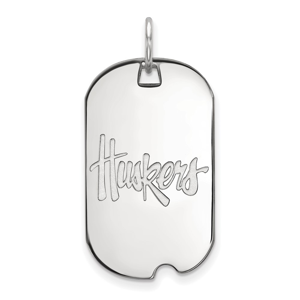 Sterling Silver Rhodium-plated LogoArt University of Nebraska Huskers Small Dog Tag Pendant