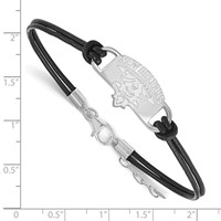 Sterling Silver Rhodium-plated LogoArt University of New Orleans U-n-o Small Center Black Leather Bracelet with Extender, 7" view 2
