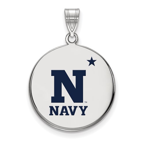 Sterling Silver Rhodium-plated LogoArt US Naval Academy Large Enameled Disc Pendant