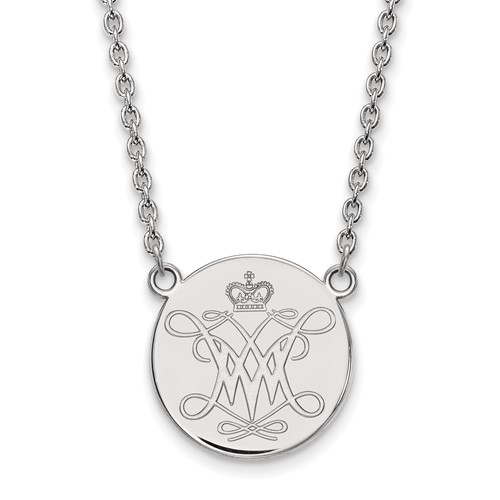 Sterling Silver Rhodium-plated LogoArt College of William and Mary Large Disc Pendant Necklace, 18"