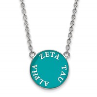 Sterling Silver Rhodium-plated LogoArt Zeta Tau Alpha Sorority Text Large Color Enamel Pendant Necklace, 18" view 1