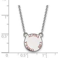Sterling Silver Rhodium-plated LogoArt Alpha Chi Omega Sorority Text Small Color Enamel Pendant Necklace, 18" view 2