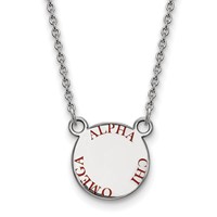 Sterling Silver Rhodium-plated LogoArt Alpha Chi Omega Sorority Text Small Color Enamel Pendant Necklace, 18" view 1