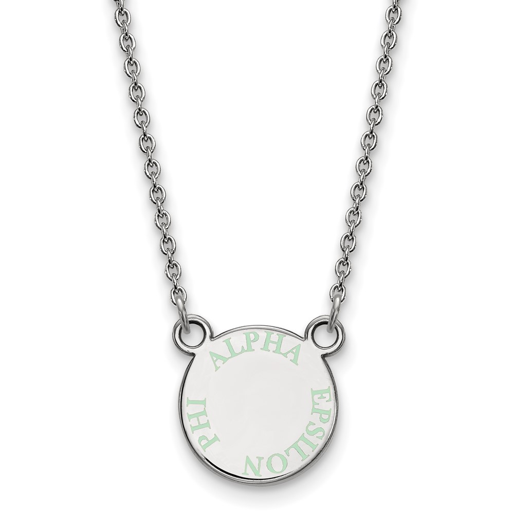 Sterling Silver Rhodium-plated LogoArt Alpha Epsilon Phi Extra Sorority Text Small Color Enamel Pendant Necklace - 18in