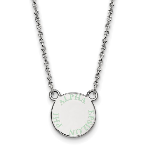 Sterling Silver Rhodium-plated LogoArt Alpha Epsilon Phi Extra Sorority Text Small Color Enamel Pendant Necklace, 18"