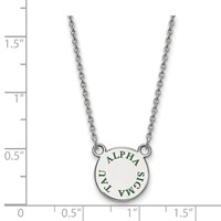 Sterling Silver Rhodium-plated LogoArt Alpha Sigma Tau Sorority Text Small Color Enamel Pendant Necklace, 18" view 2