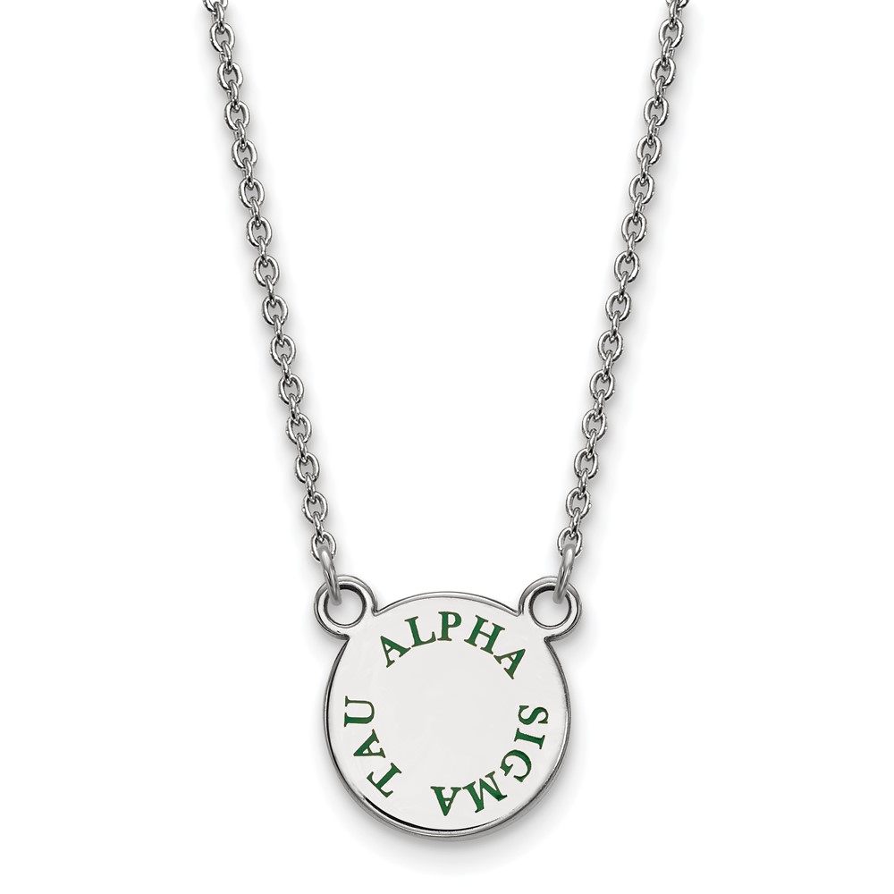 Sterling Silver Rhodium-plated LogoArt Alpha Sigma Tau Sorority Text Small Color Enamel Pendant Necklace, 18"