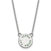 Sterling Silver Rhodium-plated LogoArt Alpha Sigma Tau Sorority Text Small Color Enamel Pendant Necklace, 18" view 1