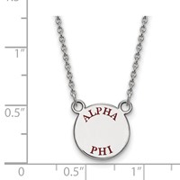 Sterling Silver Rhodium-plated LogoArt Alpha Phi Sorority Text Small Color Enamel Pendant 18 Inch Necklace view 2