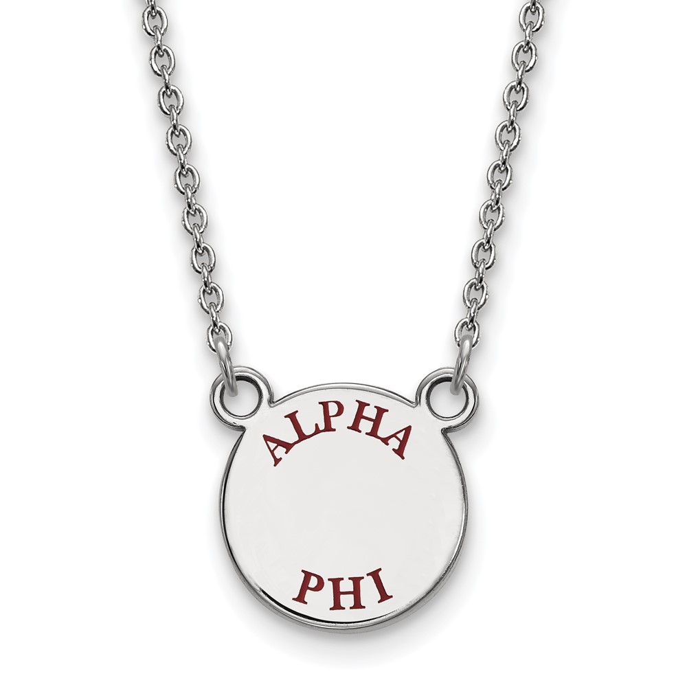 Sterling Silver Rhodium-plated LogoArt Alpha Phi Sorority Text Small Color Enamel Pendant 18 Inch Necklace