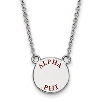 Sterling Silver Rhodium-plated LogoArt Alpha Phi Sorority Text Small Color Enamel Pendant 18 Inch Necklace view 1